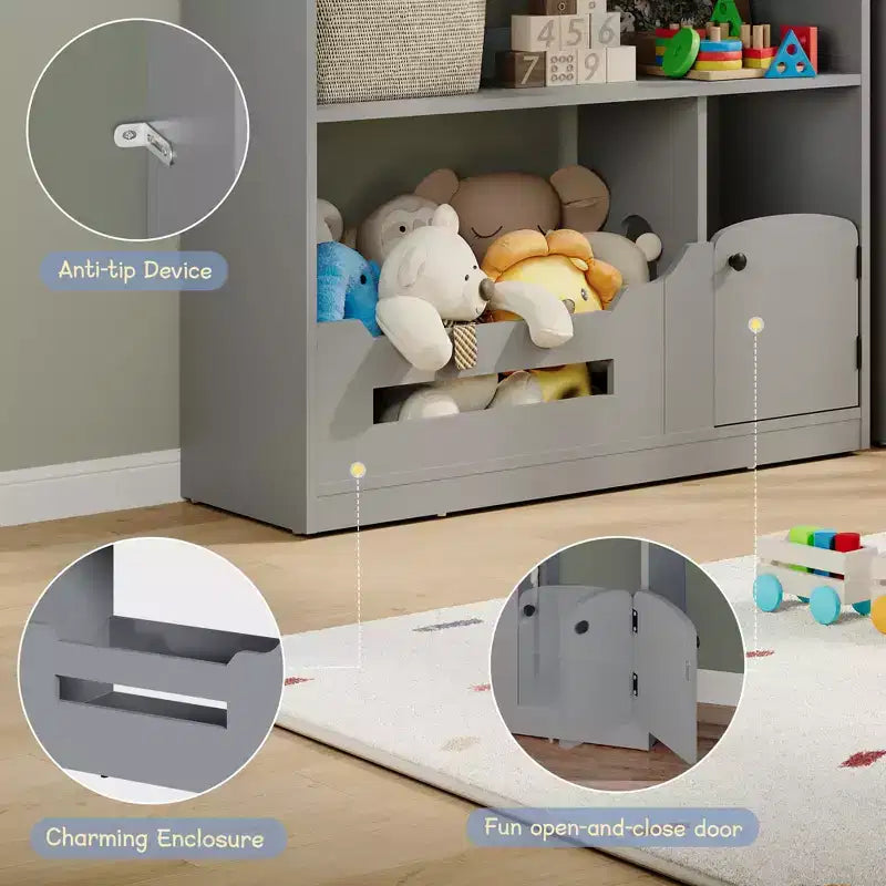 Estantería para niños, organizador de almacenamiento de juguetes, librería de madera para niños con luz con sensor de movimiento, librería tipo casa de muñecas para sala de juegos, dormitorio, guardería, aula