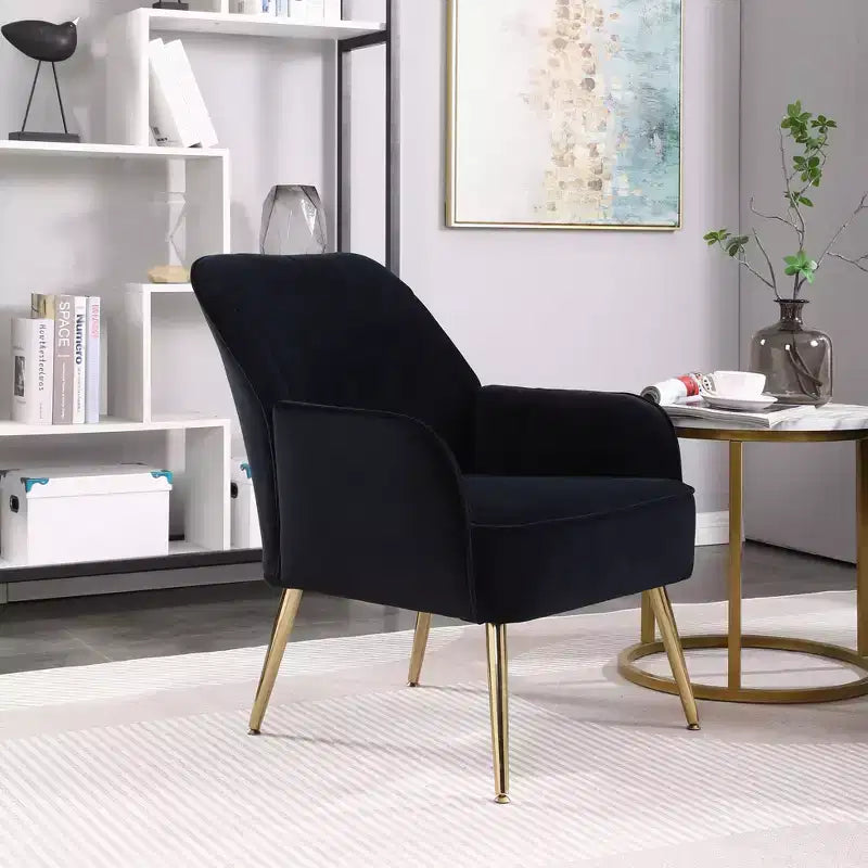 Sillón moderno de terciopelo Okak, silla de sala de estar con tapicería, sillón elegante de mediados de siglo con patas de madera dorada para sala de lectura o dormitorio