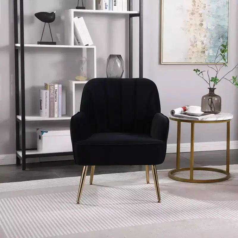 Sillón moderno de terciopelo Okak, silla de sala de estar con tapicería, sillón elegante de mediados de siglo con patas de madera dorada para sala de lectura o dormitorio