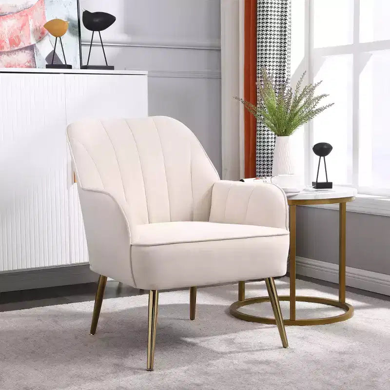 Sillón moderno de terciopelo Okak, silla de sala de estar con tapicería, sillón elegante de mediados de siglo con patas de madera dorada para sala de lectura o dormitorio