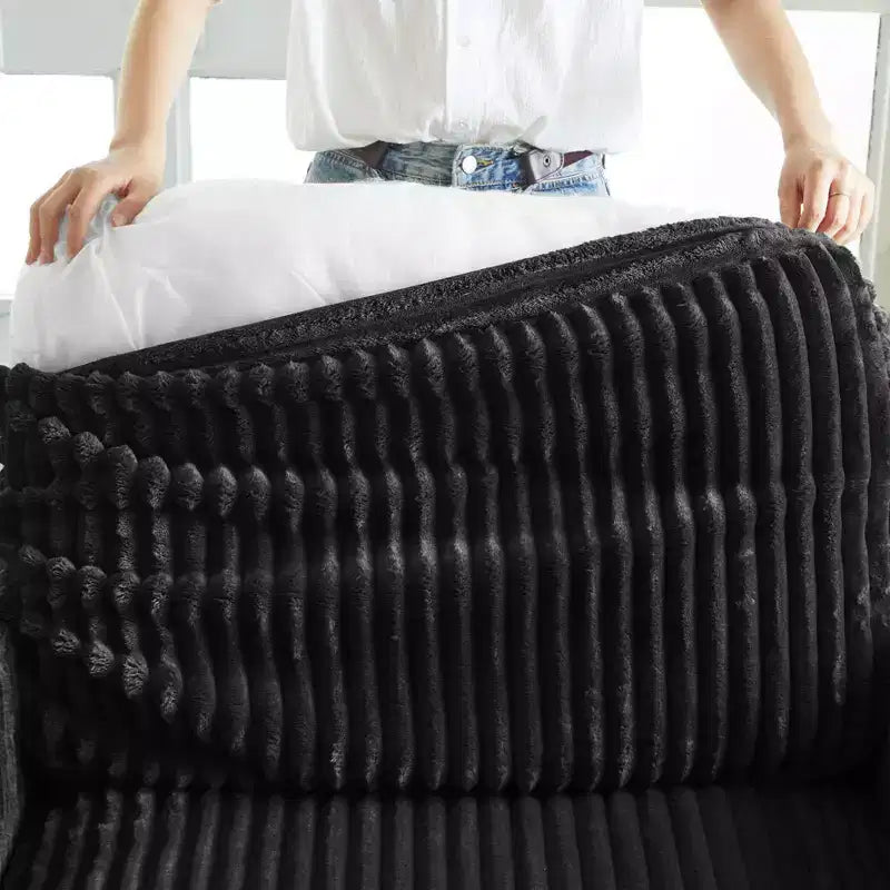 Sofá seccional de pana Belffin en forma de U y 6 plazas - Sofá modular con puf de almacenaje y diseño convertible