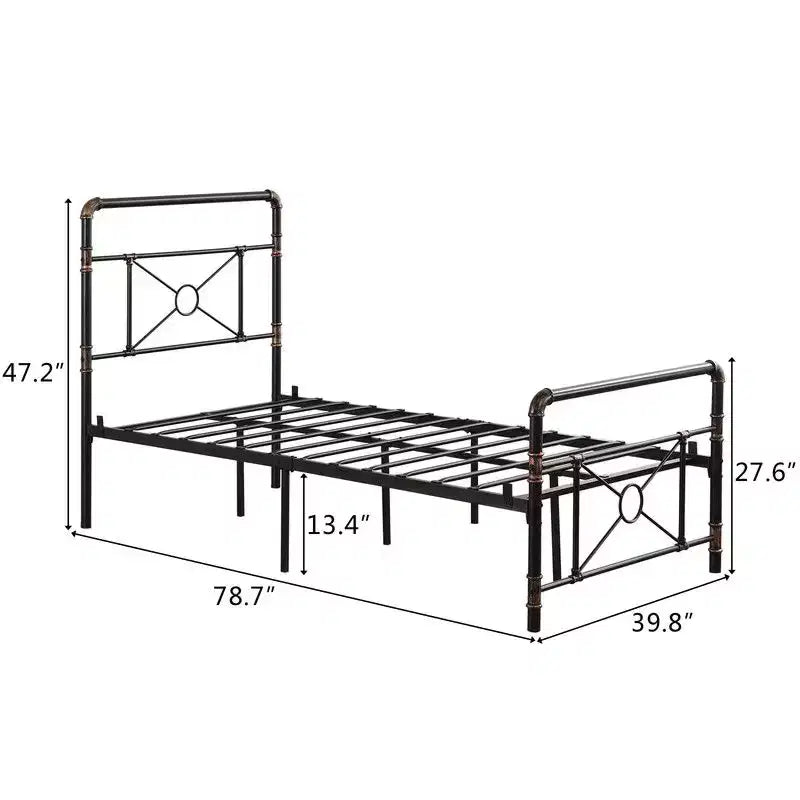 Karl Home Base de cama de hierro moderna tamaño twin con diseño de tubería de agua y diseño de cruz