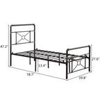 Karl Home Base de cama de hierro moderna tamaño twin con diseño de tubería de agua y diseño de cruz