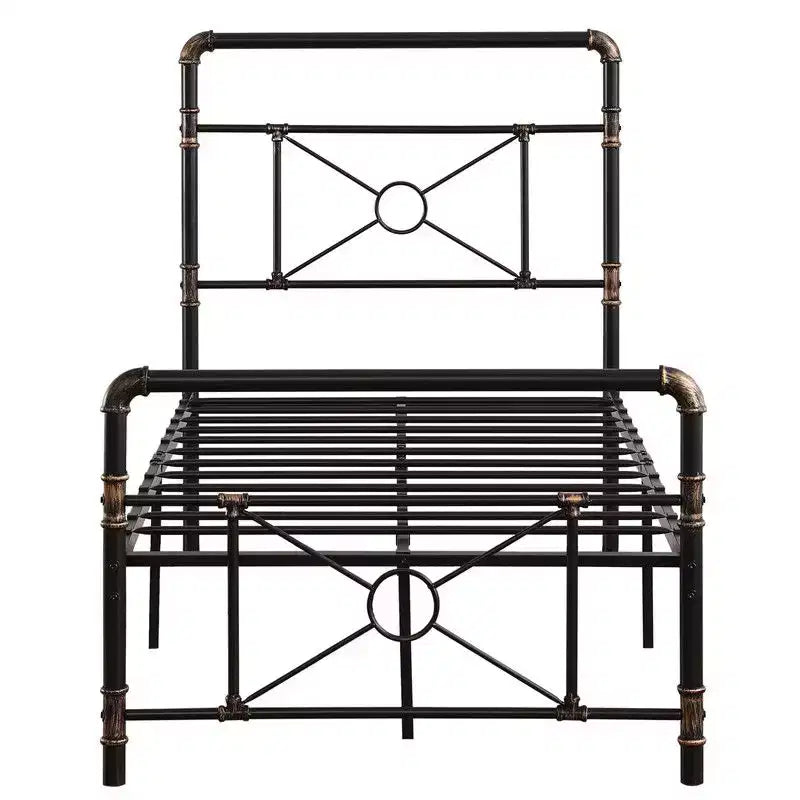 Karl Home Base de cama de hierro moderna tamaño twin con diseño de tubería de agua y diseño de cruz