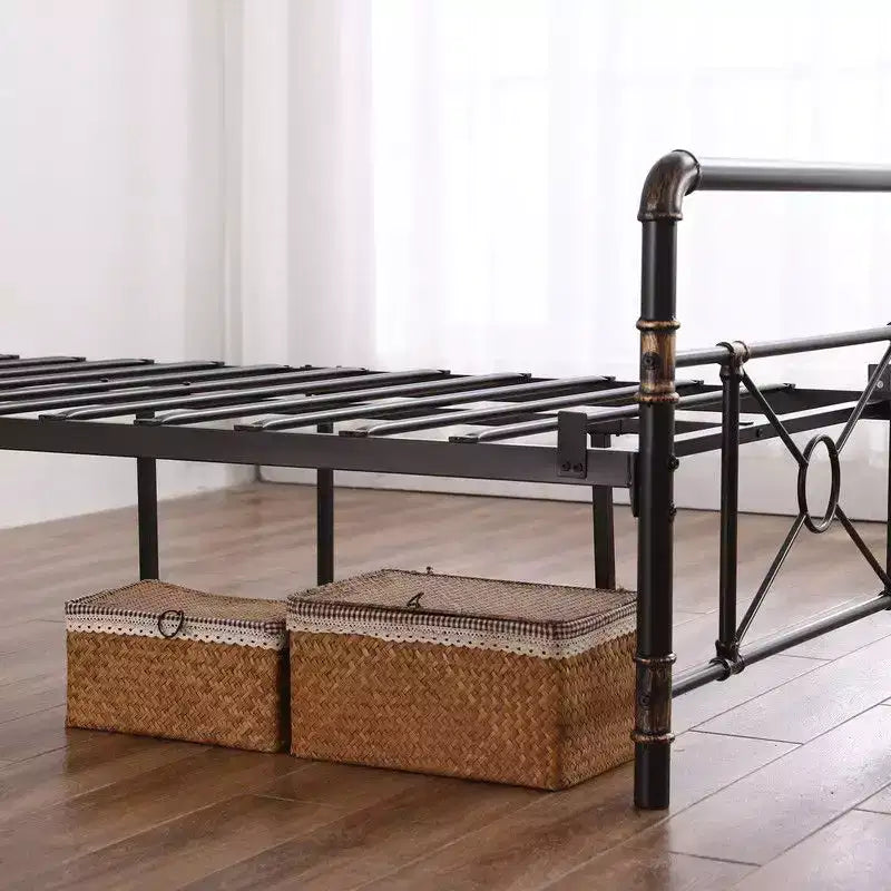 Karl Home Base de cama de hierro moderna tamaño twin con diseño de tubería de agua y diseño de cruz