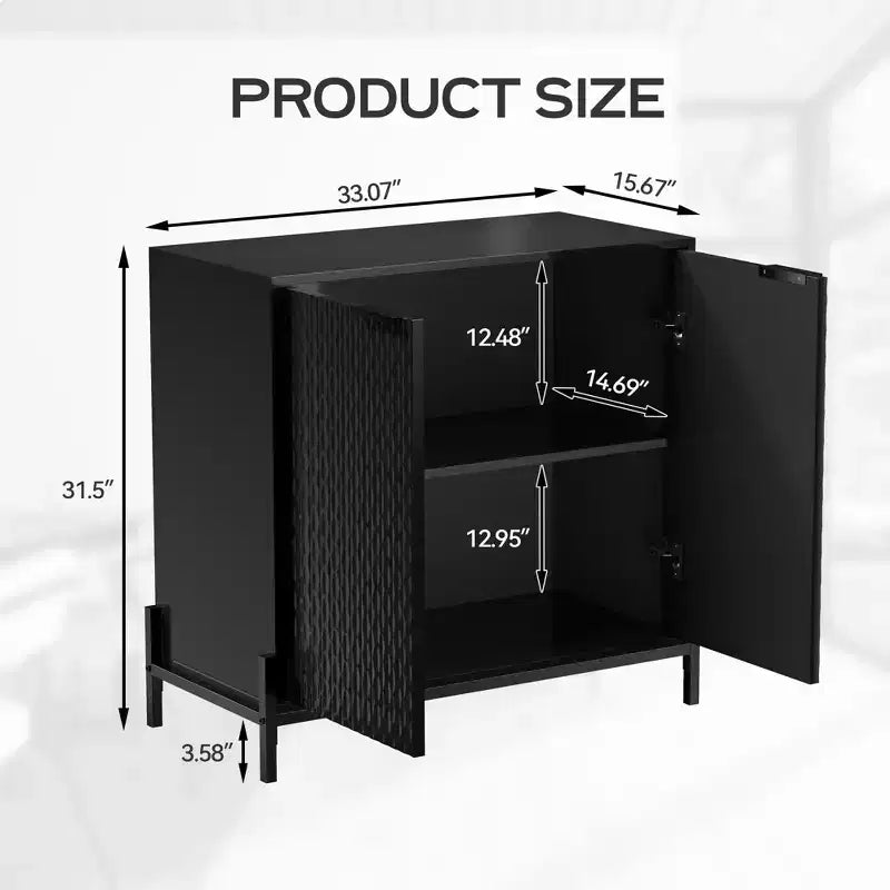CLIHOME Gabinete de almacenamiento decorativo de madera con 2 puertas y 3 estantes ajustables de 31.5 pulgadas