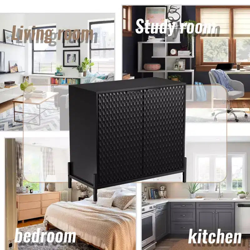 CLIHOME Gabinete de almacenamiento decorativo de madera con 2 puertas y 3 estantes ajustables de 31.5 pulgadas
