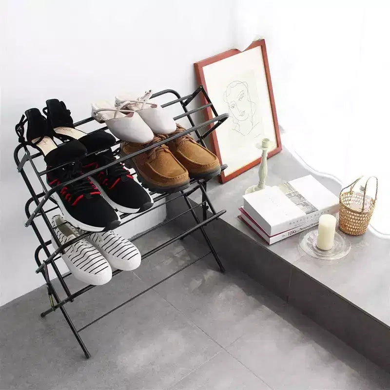 Zapatero metálico plegable Zenree de 4 niveles, negro mate