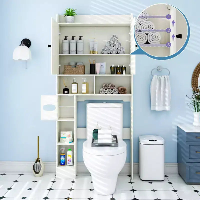 Dyonery Mueble de Almacenamiento sobre el Inodoro | Estante Organizador de Baño con Puertas Correderas, Soporte para Papel Higiénico