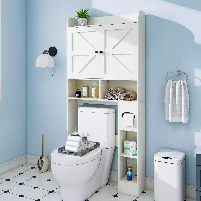Dyonery Mueble de Almacenamiento sobre el Inodoro | Estante Organizador de Baño con Puertas Correderas, Soporte para Papel Higiénico