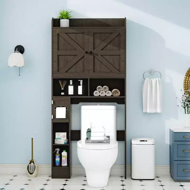 Dyonery Mueble de Almacenamiento sobre el Inodoro | Estante Organizador de Baño con Puertas Correderas, Soporte para Papel Higiénico
