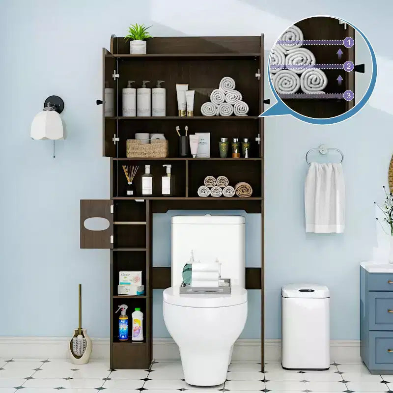 Dyonery Mueble de Almacenamiento sobre el Inodoro | Estante Organizador de Baño con Puertas Correderas, Soporte para Papel Higiénico