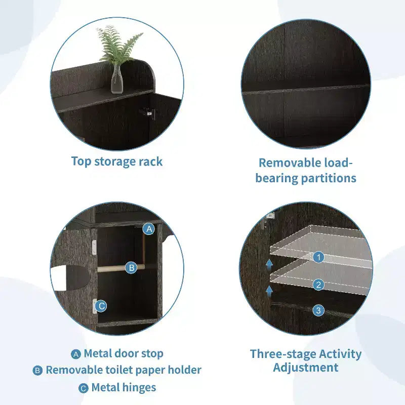 Dyonery Mueble de Almacenamiento sobre el Inodoro | Estante Organizador de Baño con Puertas Correderas, Soporte para Papel Higiénico
