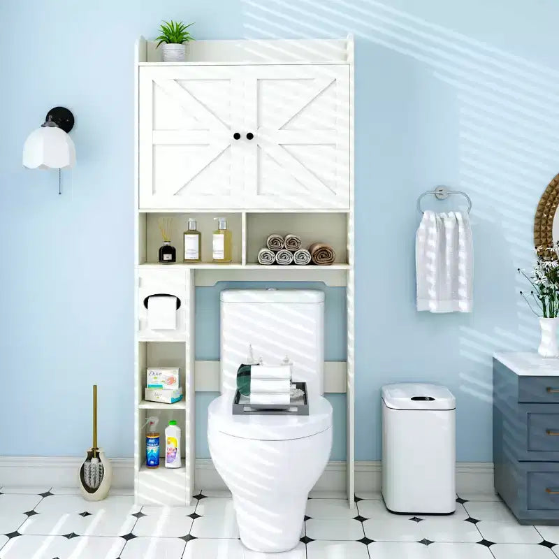 Dyonery Mueble de Almacenamiento sobre el Inodoro | Estante Organizador de Baño con Puertas Correderas, Soporte para Papel Higiénico