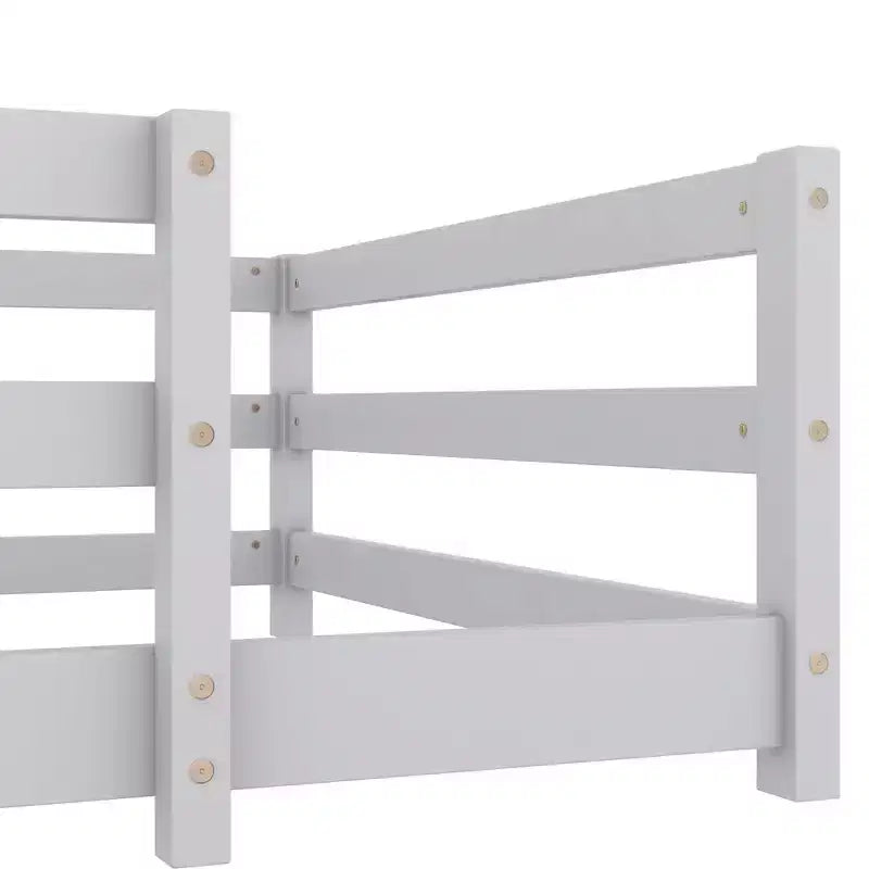 Cama Okak con Marco Individual/Matrimonial, Cama Moderna de Perfil Bajo para Niños Pequeños con Barandales de Seguridad, Marco de Madera Maciza para Dormitorio Infantil