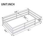 Cama Okak con Marco Individual/Matrimonial, Cama Moderna de Perfil Bajo para Niños Pequeños con Barandales de Seguridad, Marco de Madera Maciza para Dormitorio Infantil