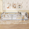 Cama Okak con Marco Individual/Matrimonial, Cama Moderna de Perfil Bajo para Niños Pequeños con Barandales de Seguridad, Marco de Madera Maciza para Dormitorio Infantil