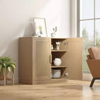 Armario aparador con vetas de madera de 31x31x16, organizador de almacenamiento con estantes ajustables y puertas de ratán para cocina, dormitorio, sala de estar/comedor
