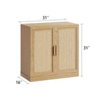 Armario aparador con vetas de madera de 31x31x16, organizador de almacenamiento con estantes ajustables y puertas de ratán para cocina, dormitorio, sala de estar/comedor