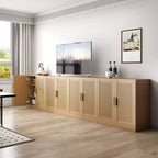 Armario aparador con vetas de madera de 31x31x16, organizador de almacenamiento con estantes ajustables y puertas de ratán para cocina, dormitorio, sala de estar/comedor