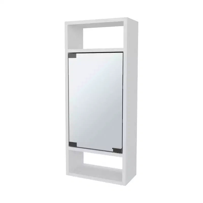 Elegante botiquín de estilo pino, con puerta de espejo y almacenamiento abierto | Blanco