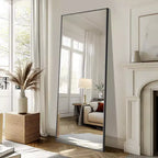 Espejo rectangular de cuerpo entero, espejo de suelo de 71x31 con soporte, espejo de cuerpo entero con marco de metal de aleación de aluminio negro para dormitorio, sala de estar, negro