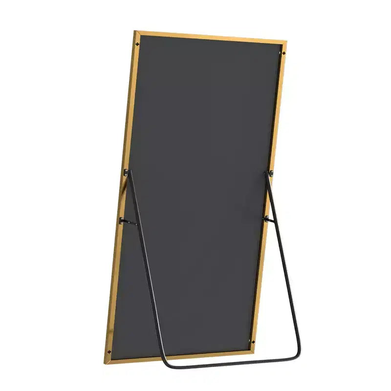 Espejo rectangular de cuerpo entero, espejo de suelo de 71x31 con soporte, espejo de cuerpo entero con marco de metal de aleación de aluminio negro para dormitorio, sala de estar, negro