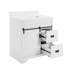 Bestier 30 Tocador de baño blanco estilo rústico con puertas correderas de granero, 2 cajones, tocador independiente con protección contra salpicaduras
