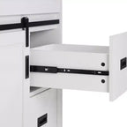 Bestier 30 Tocador de baño blanco estilo rústico con puertas correderas de granero, 2 cajones, tocador independiente con protección contra salpicaduras