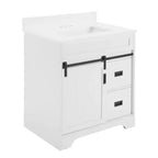 Bestier 30 Tocador de baño blanco estilo rústico con puertas correderas de granero, 2 cajones, tocador independiente con protección contra salpicaduras