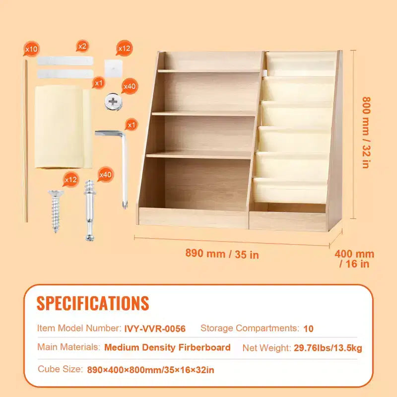 VEVOR Estantería de madera de 4 niveles para niños, librería de seis capas con cabestrillo, estante de almacenamiento de libros para bebés, armario organizador de juguetes de libros, para habitación de niños, sala de juegos