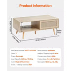 Mesa de centro de ratán VEVOR, mesa de centro moderna de mediados de siglo, mesa de centro rectangular de madera, mesa de centro moderna de estilo bohemio de dos niveles y almacenamiento de 42 pulgadas