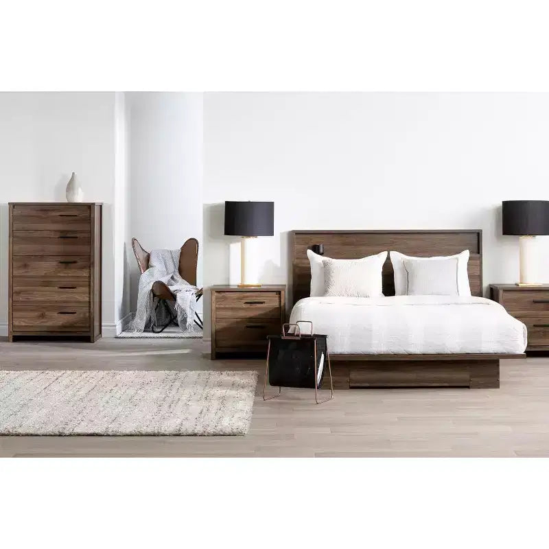 Estructura de cama HomeStock de 8.5 pulgadas de alto, ajustable (de matrimonial a queen size) marrón con almacenamiento, de aglomerado