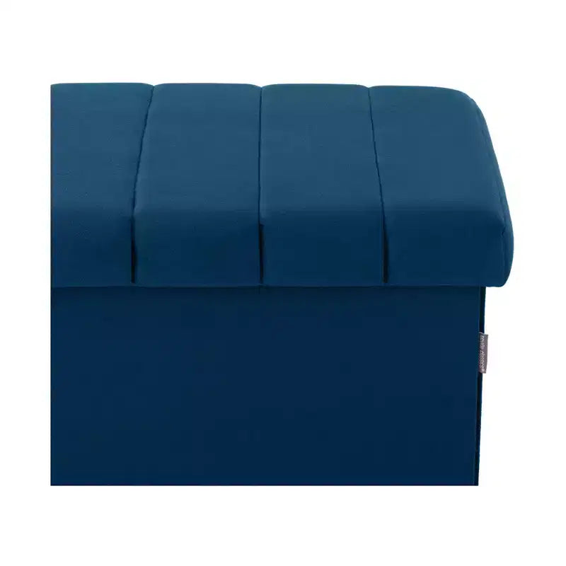 Otomana de almacenamiento con cojín de terciopelo azul Seville Classics