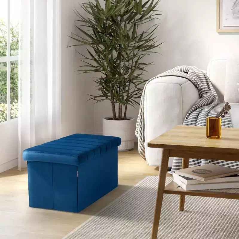 Otomana de almacenamiento con cojín de terciopelo azul Seville Classics