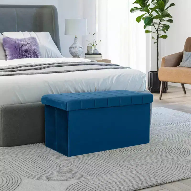 Otomana de almacenamiento con cojín de terciopelo azul Seville Classics