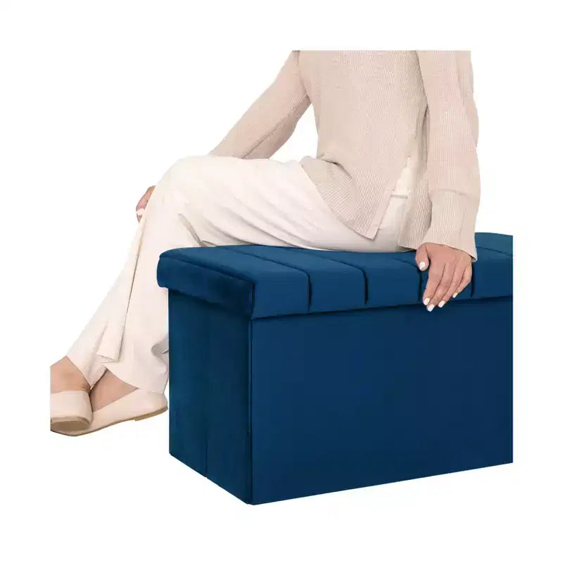 Otomana de almacenamiento con cojín de terciopelo azul Seville Classics
