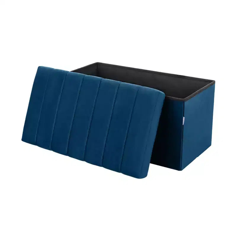 Otomana de almacenamiento con cojín de terciopelo azul Seville Classics