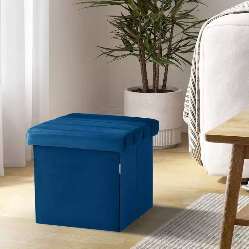 Otomana de almacenamiento con cojín de terciopelo azul Seville Classics