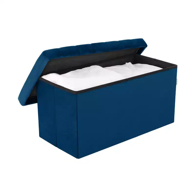 Otomana de almacenamiento con cojín de terciopelo azul Seville Classics
