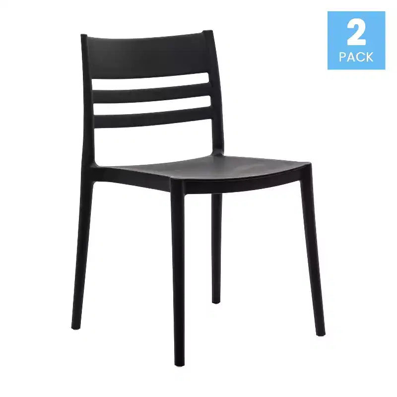 Flash Furniture Bridgeport - Juego de 2 sillas apilables para patio, para interior y exterior, con respaldo de listones, silla de resina comercial para todo tipo de clima
