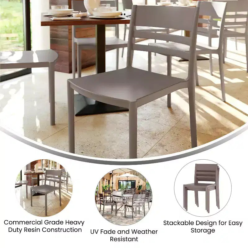 Flash Furniture Bridgeport - Juego de 2 sillas apilables para patio, para interior y exterior, con respaldo de listones, silla de resina comercial para todo tipo de clima