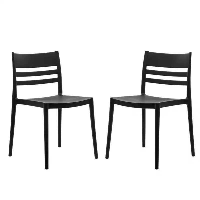 Flash Furniture Bridgeport - Juego de 2 sillas apilables para patio, para interior y exterior, con respaldo de listones, silla de resina comercial para todo tipo de clima