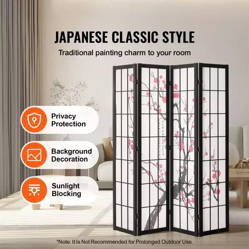 Divisor de ambientes VEVOR, biombo japonés de 4 paneles, pantalla plegable de madera para privacidad en interiores, divisores de decoración portátiles marrón+blanco