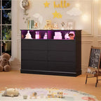 Cómoda blanca para dormitorio, cómoda de 6 cajones con luces LED y estación de carga, para sala de estar, pasillo