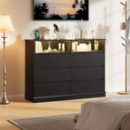Cómoda blanca para dormitorio, cómoda de 6 cajones con luces LED y estación de carga, para sala de estar, pasillo