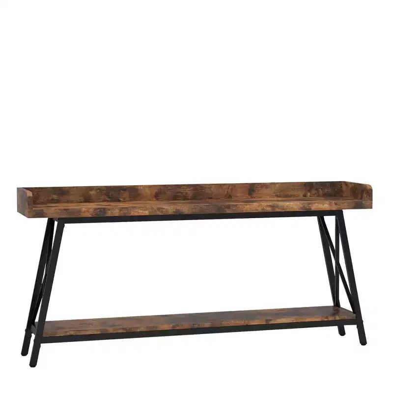 MAYEERTY Mesa de sofá estrecha rústica de 70.9 pulgadas, estructura de metal resistente, decoración del hogar