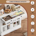 Mueble de almacenamiento para cocina, aparador bufé con 2 puertas de cristal, cajón de madera, panel trasero de MDF, mueble de barra de café moderno con estante ajustable