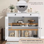 Mueble de almacenamiento para cocina, aparador bufé con 2 puertas de cristal, cajón de madera, panel trasero de MDF, mueble de barra de café moderno con estante ajustable