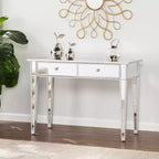 Mesa consola de 2 cajones con espejo Mirage - Plateado - SEI